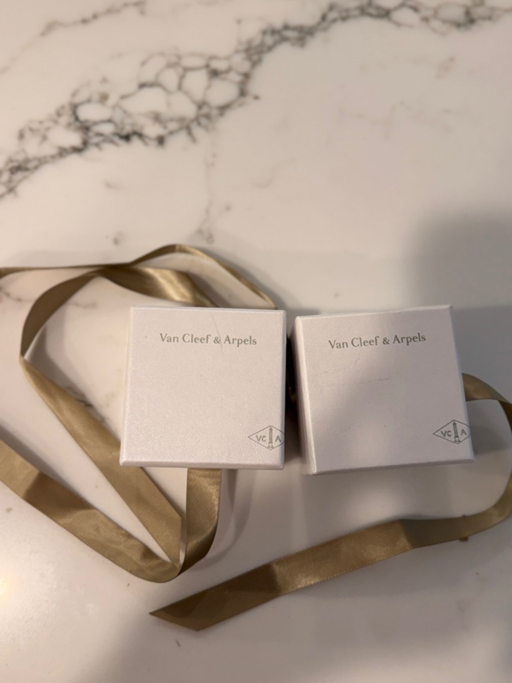 Van Cleef & Arpels White Gift Boxes with Gold Ribbon